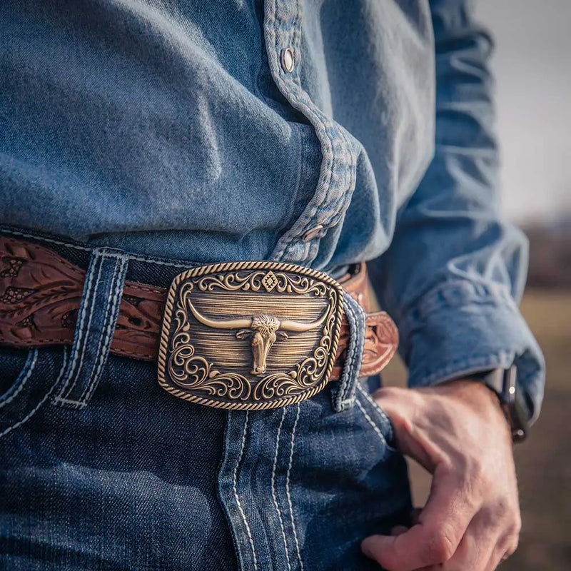 Barbed Wire Longhorn Buckle