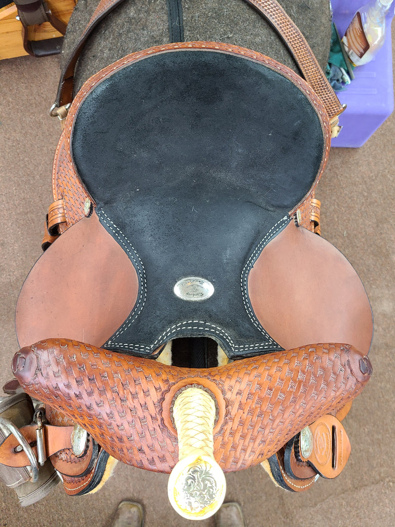 Used 14" W Rocking R Barrel Saddle