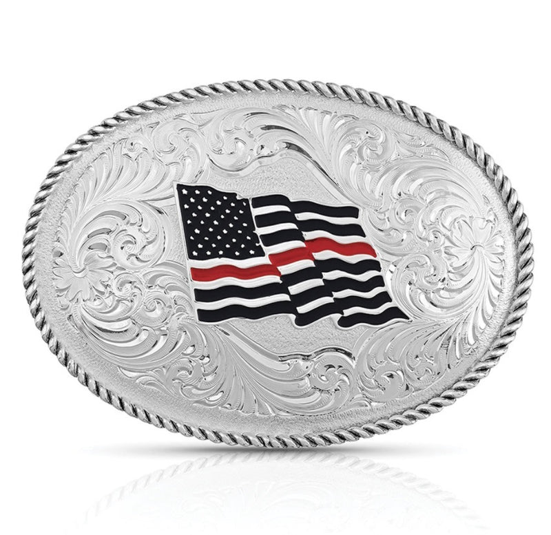Montana Silver Thin Red Line Flag Buckle