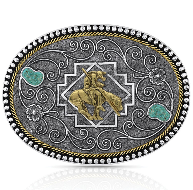 Country Roads Turquoise Buckle with End of Trail