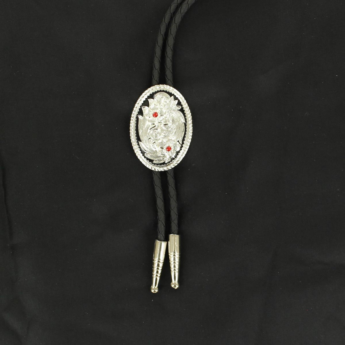 Oval Silver Bolo with Red Ston | Pleasant Hills Saddle Shop