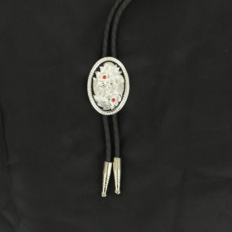 Oval Silver Bolo with Red Ston